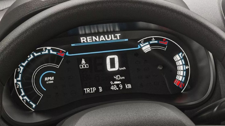 Vista cercana de tacómetro de Renault Kwid.